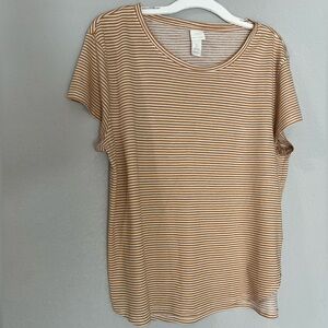 H&M Short Sleeve Scoop Neck Stripe Tee in MUSTARD GOLD & White 100 % COTTON